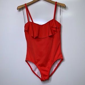 LAUNDRY Rust Orange Flounce One Piece Swimsuit